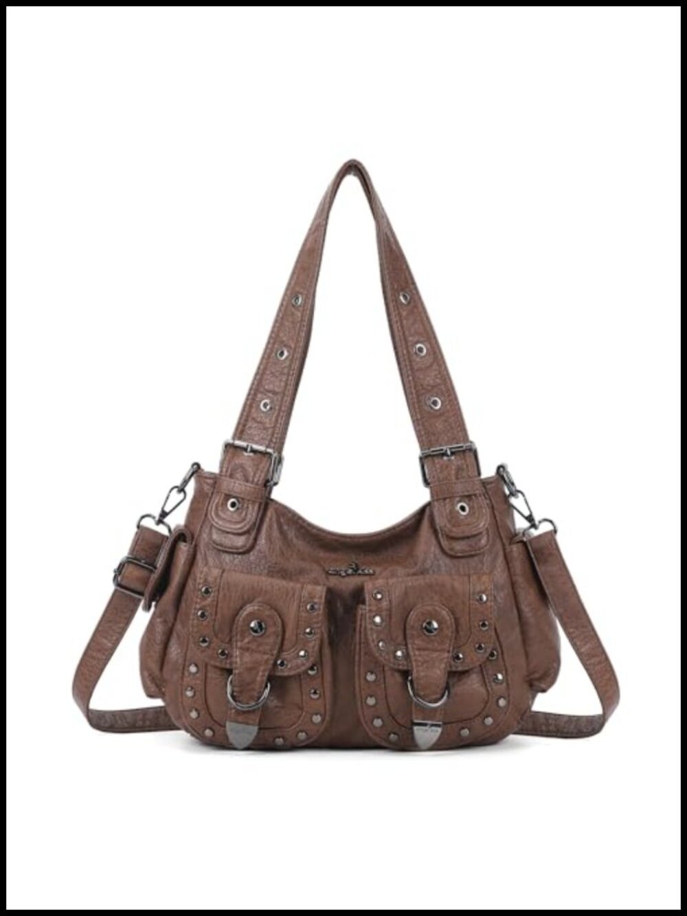 Vegan Leather Hobo Bag Multi Pocket Studded Y2K Shoulder Tote Handbag